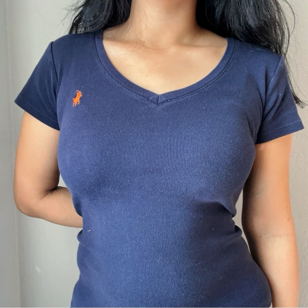 Polo by Ralph Lauren Women's Navy V-Neck Top